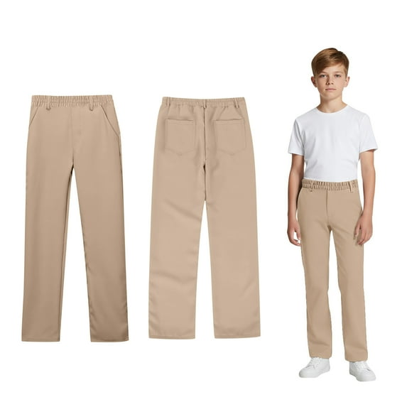 Kids Uniforms for Boys Straight Pants with Pockets Pull On Chino Pants Stretch Pants Khaki Dress Pants for Boys Back To School Clothes for Boys Kids Preppy Clothes 9-10 Years