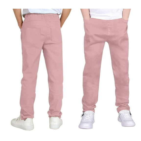 Kids Uniforms for Boys Straight Pants with Pockets Pull On Chino Pants Stretch Pants Pink Uniform Pants for Boys Back To School Outfits Kid Preppy Clothes 9-10 Years