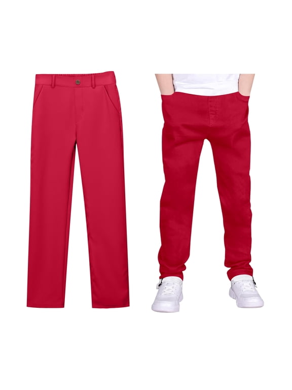 Kids Uniforms for Boys Straight Pants with Pockets Pull On Chino Pants Stretch Pants Red Pants for Boys Back To School Clothes for Boys Kids Boys Pants 5-6 Years
