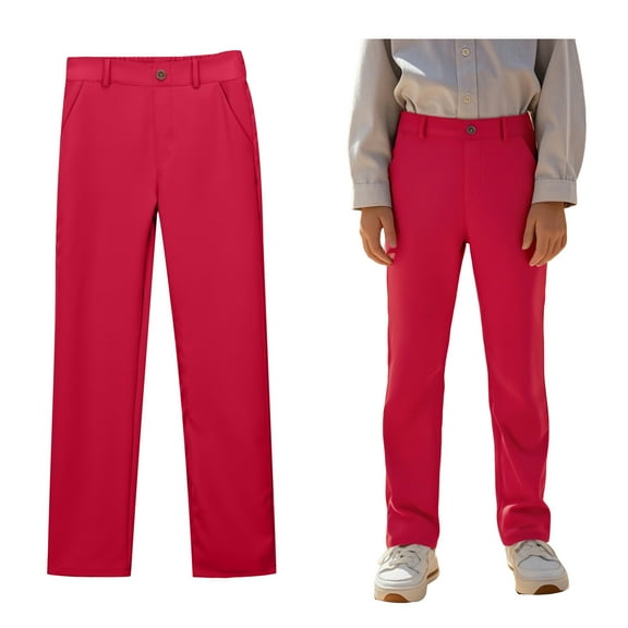 Kids Uniforms for Boys Straight Pants with Pockets Pull On Chino Pants Stretch Pants Red School Pants for Boys Back To School Outfits Kid Boys Pants 7-8 Years