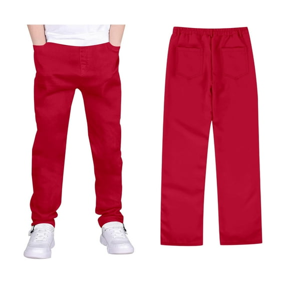 Kids Uniforms for Boys Straight Pants with Pockets Pull On Chino Pants Stretch Pants Red Uniform Pants Back To School Clothes for Boys Kids Boys Clothes 7-8 Years