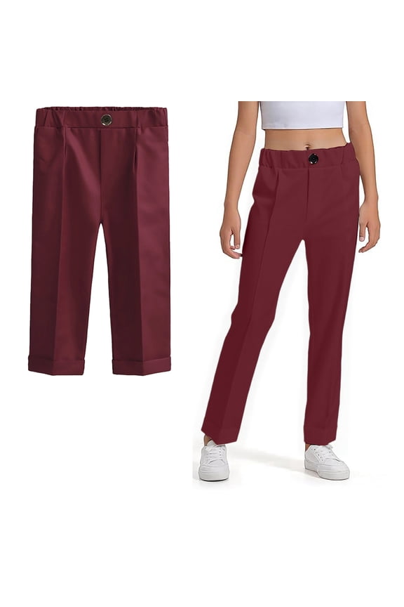 Kids Uniforms for Girls Dress Pants High Stretchy Skinny Pants with Pockets Boys Red Uniform Pants Back To School Straight Fit Preppy Clothes 5-6 Years