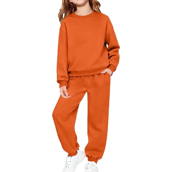 Kids Unisex 2 Piece Sweatsuit Boys Girls Solid Color Crewneck Pullover Sweatshirt Sweatpant Athletic Jogging Pants set