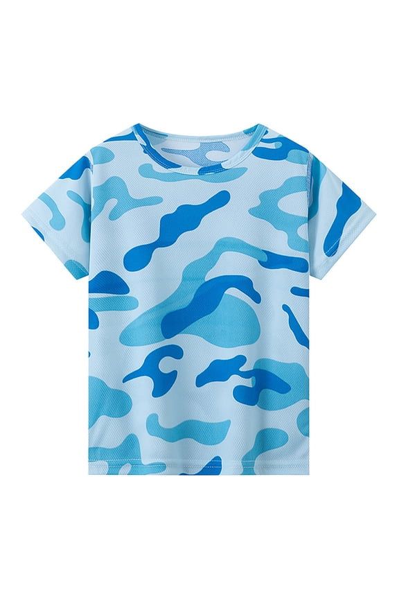 Kids Unisex Camouflage Print T-Shirt Thin Loose Fit Short Sleeve Crewneck Pullover Tee Top for Boys Girls Blue