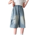 thumbnail image 1 of Kids Unisex Elastic Waist Cropped Denim Pants Boys Girls Casual Loose Fit Capri Jeans for School, 1 of 6