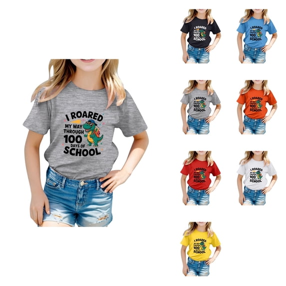 Kids Unisex Graphic Letter Print T-Shirt for Back to School 100 Days of School Shirt Soft Casual Short Sleeve Tee Comfortable Everyday Top for Girls & Boys