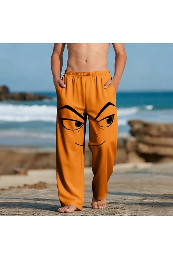 Kids Unisex Jogger Pants Smirking Anime Face Print Relaxed Fit Cotton Bottoms for Outdoor Activities and Play, 4-13Y