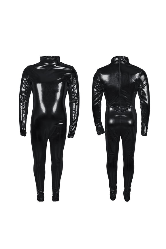 Kids Unisex One Piece Jumpsuit Shiny Metallic Stretch Mock Neck Long Sleeve Unitard for Dance Performance, 4-13Y