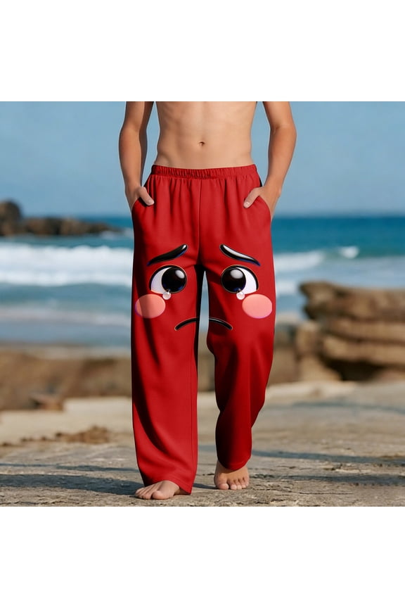 Kids Unisex Pouting Face Emoticon Sweatpants Stretchy Waistband Comfy Joggers for Pajamas Party, 4-13Y