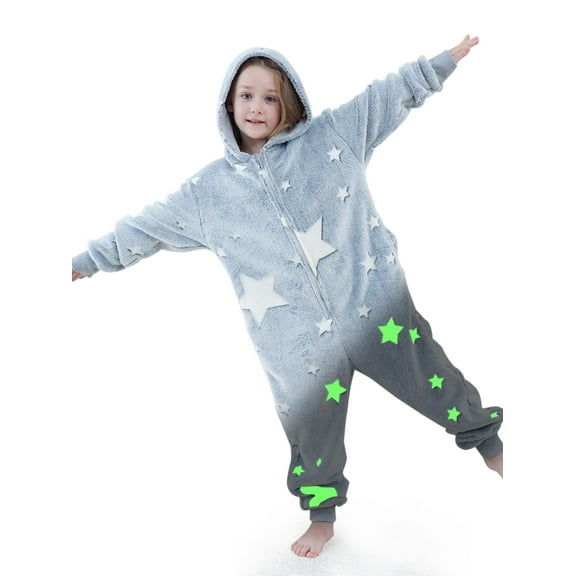 Kids Unisex Star Onesie Pajamas | Soft Glow-in-the-Dark Sleepwear | Size S (4-6 Years)