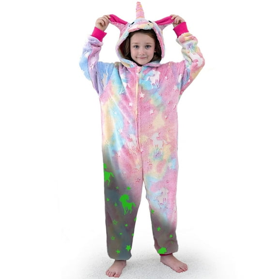 Kids Unisex Star Unicorn Onesie Pajamas | Soft Glow-in-the-Dark Sleepwear | Size L (8-10 Years)