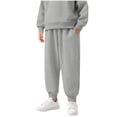 thumbnail image 1 of Kids Unisex Sweatpants Soft Cotton Fleece Lined Drawstring Casual Pull-On Jogger Pants Fall Winter Thicken Warm Trousers for Boys or Girls Girls Plus Size Trousers Gray 12Y, 1 of 9