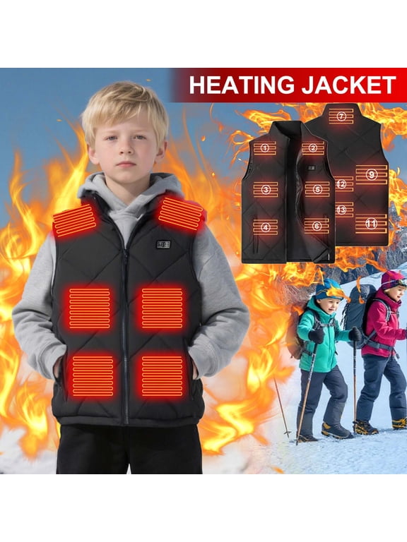 Kids Unisex Vest Jacket USB Electric Heated Vest 13 Heating Zones Full Zip Winter Outerwear for Outdoor Activities