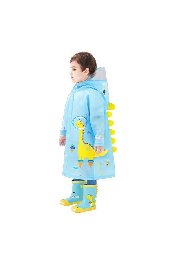Kids Unisex Waterproof Windproof Raincoat with Backpack Position Hooded Rain Slicker Jacket for Boys Girls