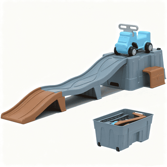 Kids Up and Down Roller Coaster Ride On Toy, Toddler Push Car with Assembly Race Track & Storage Base, Indoor Outdoor Play Equipment