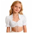 thumbnail image 1 of Kids V Neck Drawstring Bust Puff Sleeve Short Waist Top 7-14Y Trachten Blouse for Girls Oktoberfest Dirndl Costume Sizes 130-160, 1 of 5