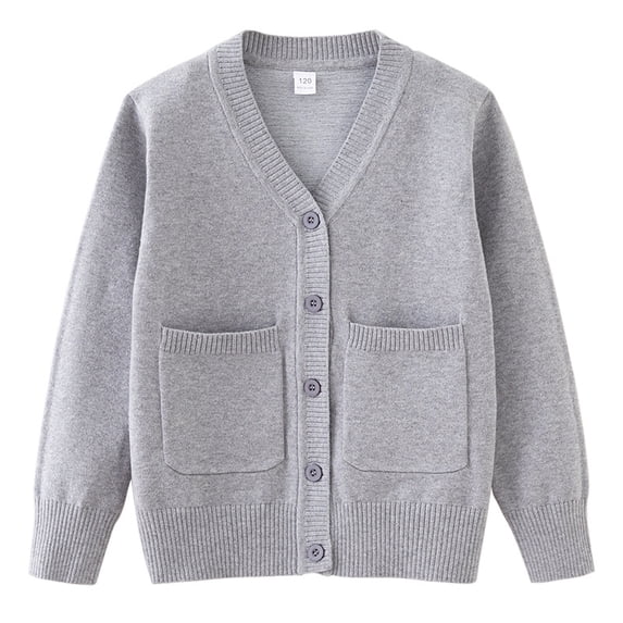 Kids' V-Neck Knitted Cardigan Cotton Sweater with Pockets for Boys and Girls