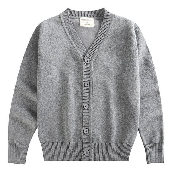 Kids' V-Neck Knitted Cardigan Long Sleeve Cotton Sweater for Boys and Girls