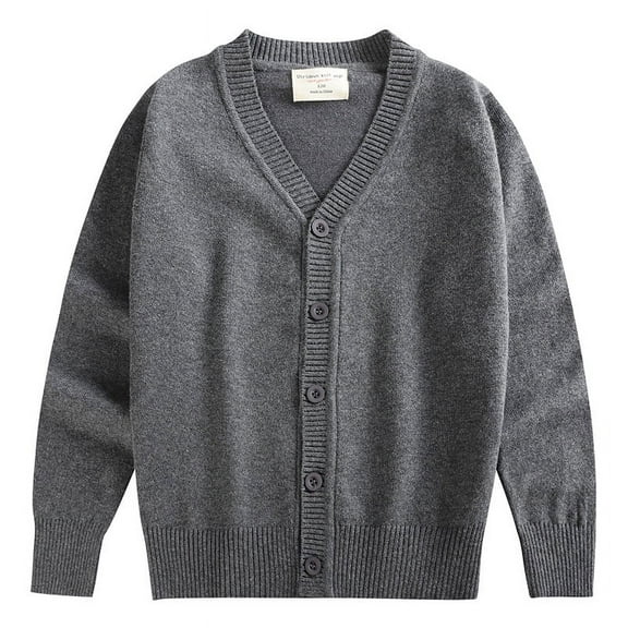 Kids' V-Neck Knitted Cardigan Long Sleeve Cotton Sweater for Boys and Girls
