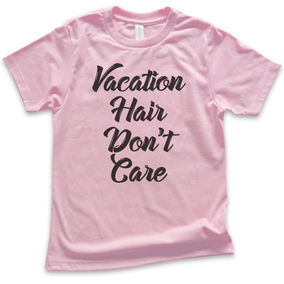 Kids Vacation Hair Don't Care T-shirt, Youth Kids Boy Girl T-Shirt, Vacation T-shirt, Travel Shirt, Vacay Shirt, Light Pink, X-Small