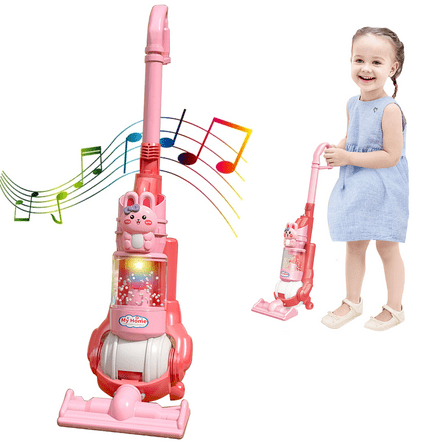 Kids Vacuum Cleaner, Pretend Play  Toys for Girls, Toy Vacuum Cleaner for Kids, Toy Vacuum with Bright Light & Sounds, Toddler Vacuum with Real Suction Power, Toys for Girls 3 6 Years - Pink