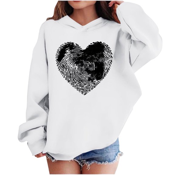 Kids Valentine Hoodies Long Sleeve Festival Print Pullover Tops Casual Loose Holiday Hooded Sweatshirts (11 Years, White-A)
