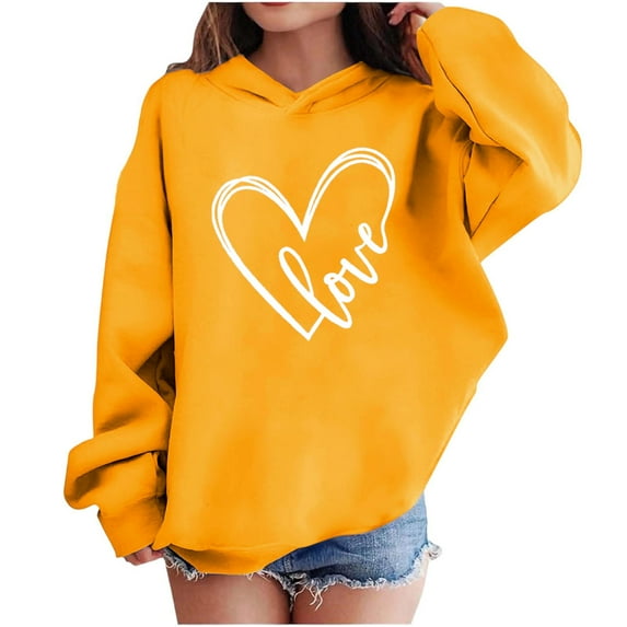 Kids Valentine Hoodies Long Sleeve Festival Print Pullover Tops Casual Loose Holiday Hooded Sweatshirts (13 Years, Yellow-L)