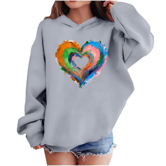 Kids Valentine Hoodies Long Sleeve Festival Print Pullover Tops Casual Loose Holiday Hooded Sweatshirts (3 Years, Gray-E)