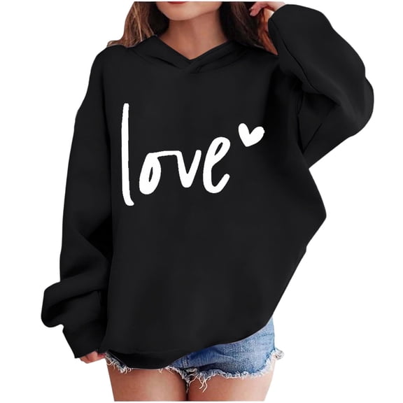 Kids Valentine Hoodies Long Sleeve Festival Print Pullover Tops Casual Loose Holiday Hooded Sweatshirts (4 Years, Black-I)