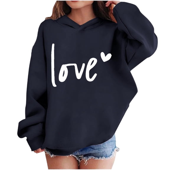 Kids Valentine Hoodies Long Sleeve Festival Print Pullover Tops Casual Loose Holiday Hooded Sweatshirts (4 Years, Navy-I)