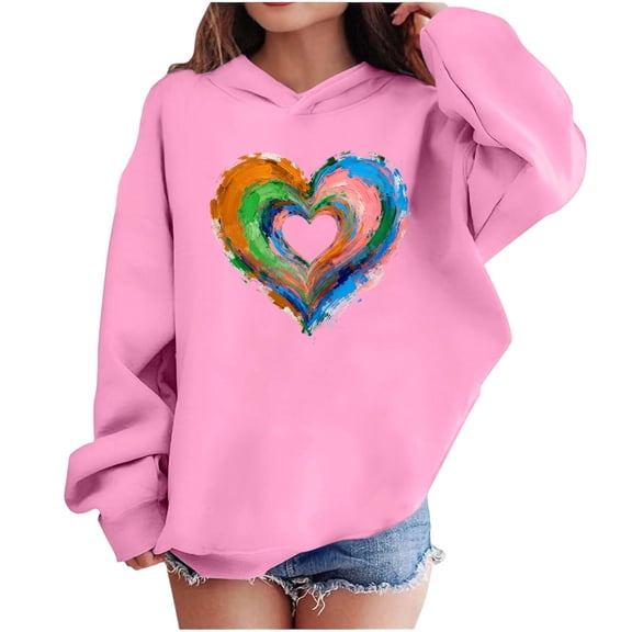 Kids Valentine Hoodies Long Sleeve Festival Print Pullover Tops Casual Loose Holiday Hooded Sweatshirts (4 Years, Pink-E)