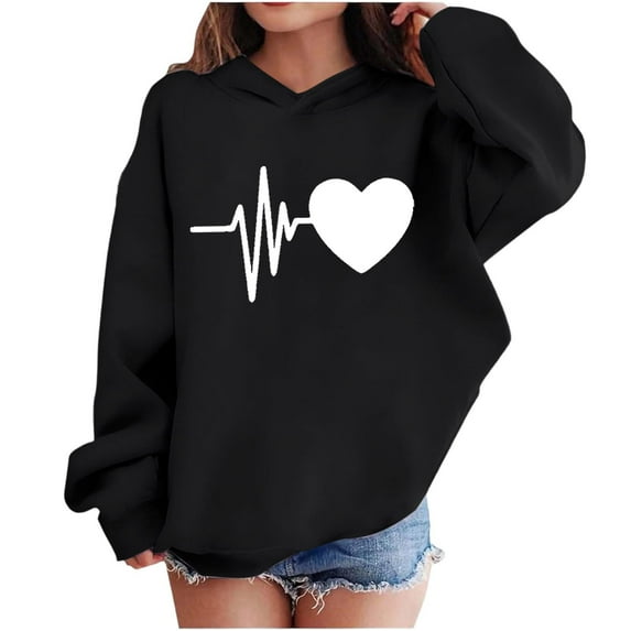 Kids Valentine Hoodies Long Sleeve Festival Print Pullover Tops Casual Loose Holiday Hooded Sweatshirts (7 Years, Black-J)