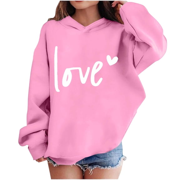 Kids Valentine Hoodies Long Sleeve Festival Print Pullover Tops Casual Loose Holiday Hooded Sweatshirts (9 Years, Pink-I)