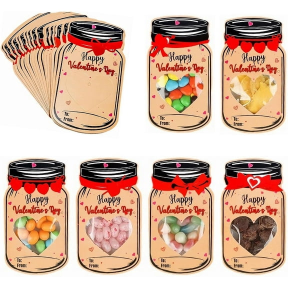 Kids Valentine's Day Cards - Mason Jar Themed Funny Exchange Cards for School Classroom Party Favors(LR Candy Not Included 24-Pack)