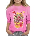 thumbnail image 1 of Kids' Valentine's Day Graphic T-Shirt Cute Cat Printed 3/4 Sleeve Tee Crew Neck Festive Holiday Top, 1 of 5