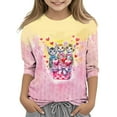 thumbnail image 1 of Kids' Valentine's Day Graphic T-Shirt Cute Cat Printed 3/4 Sleeve Tee Crew Neck Festive Holiday Top, 1 of 5