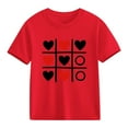 thumbnail image 1 of Kids Valentine's Day Top Red Heart Print T-Shirt | Girls Tic Tac Toe Graphic Short Sleeve Tee 100% Cotton | Cute Casual Holiday Outfit Age 4-10,Size 4 T, 1 of 9