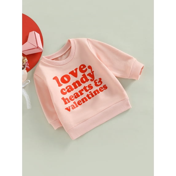 Kids Valentines Day Sweatshirt Baby Girl Long Sleeve Heart/Love Letter Print Oversized Pullover Tee Shirts Tops (Candy+Pink , 2-3 Years )