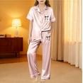 thumbnail image 1 of Kids Valentines Pajamas Girls Silk Satin Pajamas Set 2 Piece Button Down Bow Short Sleeve Top Pants Sleepwear Set Nightwear Summer Fall Baby Clothes New Year Birthday Gifts 3-14Y Light Pink,110=3-4Y, 1 of 4