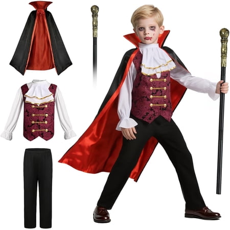 Kids Vampire Costume Set with Vampire Cape and Scepter Gothic Royal Vampir Costume Boys Halloween