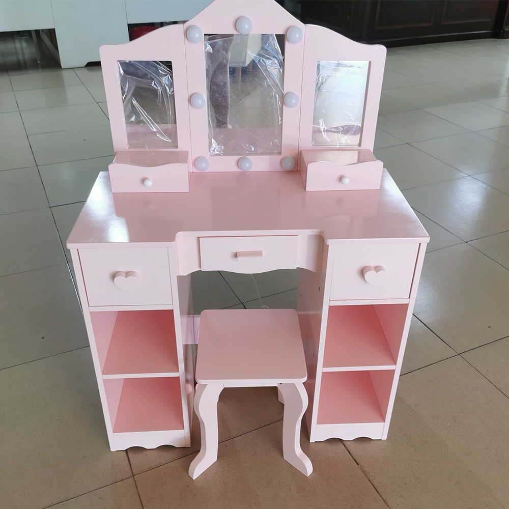 Kids Vanity, 2 in 1 Princess Makeup Desk Dressing Table with Detachable