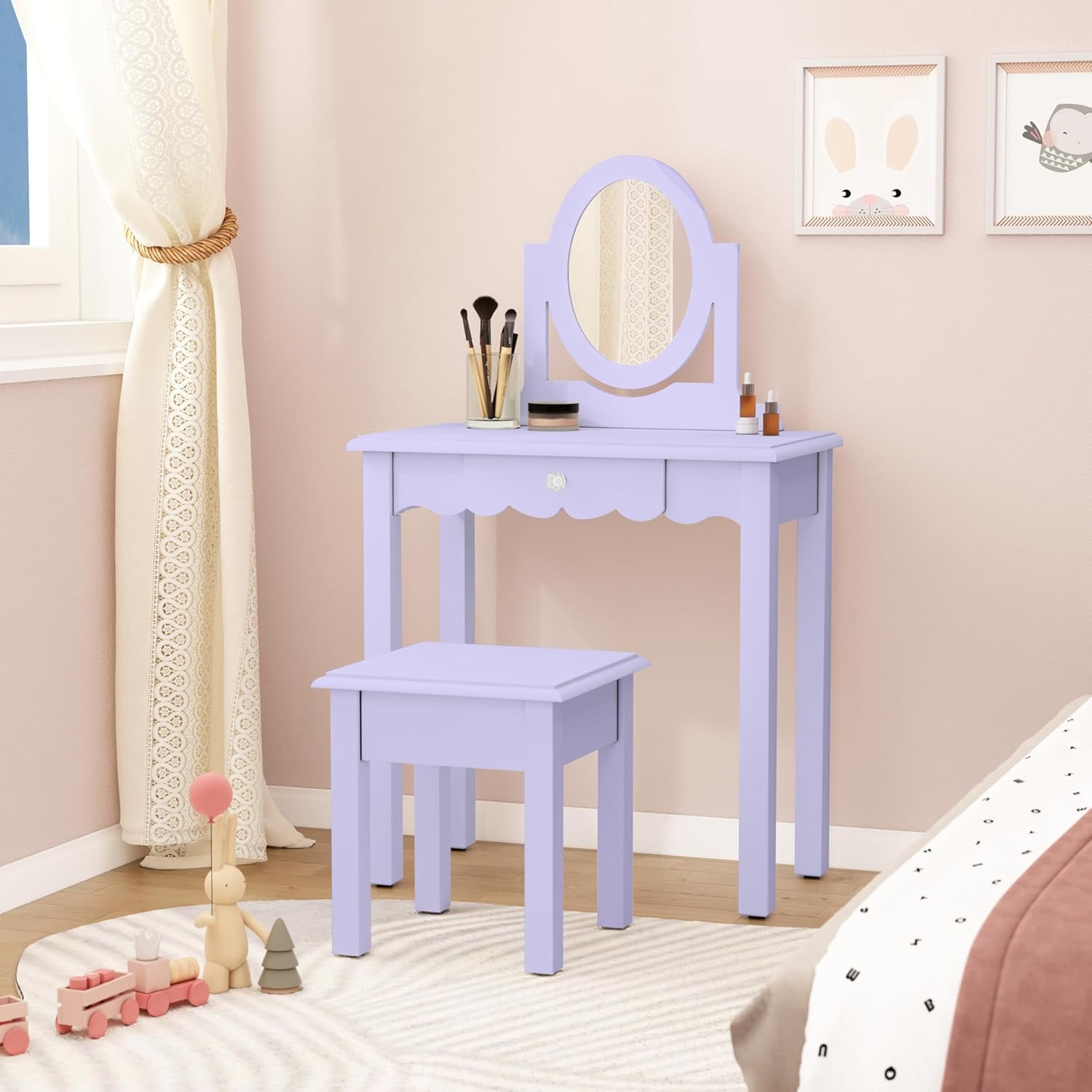 Toddler Dresser HONEY JOY Princess Vanity Set Makeup Table
