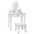 thumbnail image 1 of Garvee Girls' Vanity Table and Chair Set, Kids Makeup Dressing Table with Lights & Wood Makeup Playset, Kids Vanity Set with Mirror & Drawer for Age 4-9, White, 1 of 5