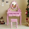 Kids Vanity Set with Mirror & Lights, 5 Storage Drawers, Pretend Play