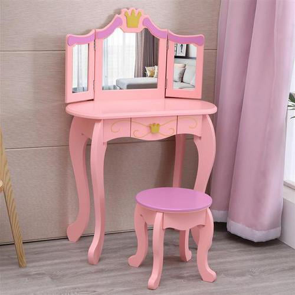 Kids Vanity Set with Mirror, Toddler Beauty Makeup Dressing Table with