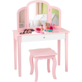 Kids Vanity Set w/TriFolding Mirror Princess Makeup Dressing Table w