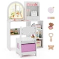 thumbnail image 1 of Kids Vanity Set with LED-Lit Mirror, Kids Table and Chairs with 5 Makeup Accessories, 2-in-1 Toddler Girls Vanity with Writing Table, White, 1 of 10