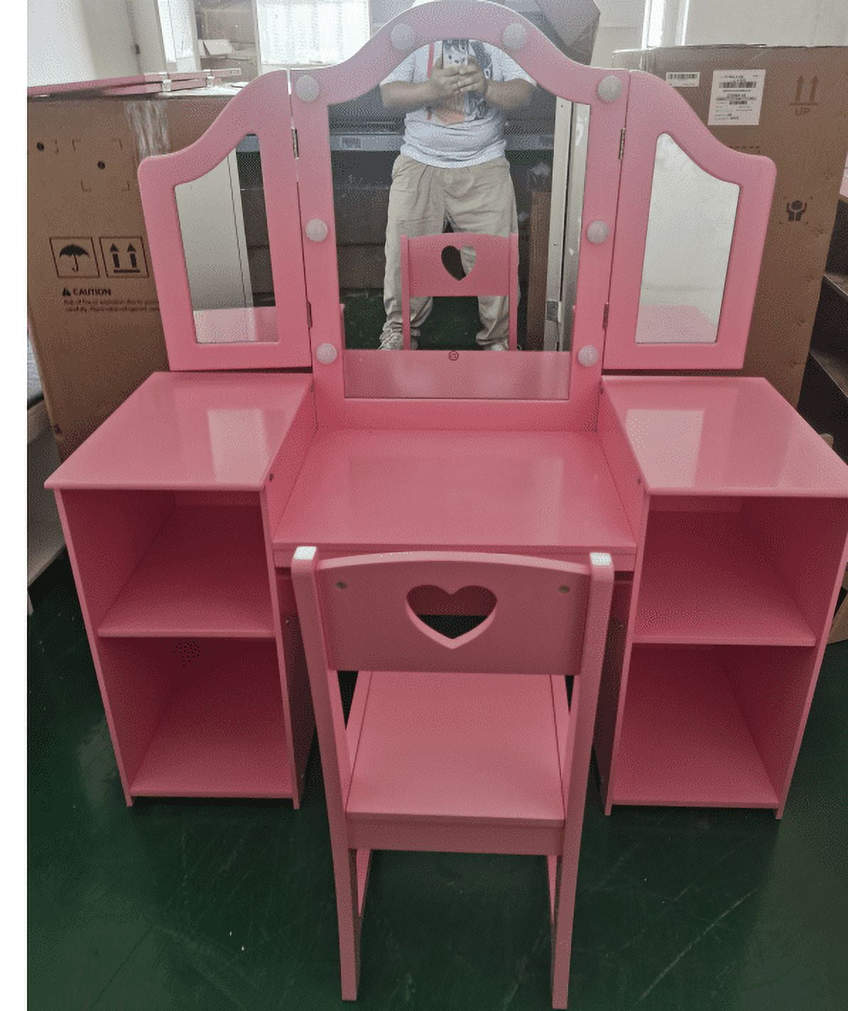 Kids Vanity Table, Girls Vanity withTouch Light Detachable TriFolding