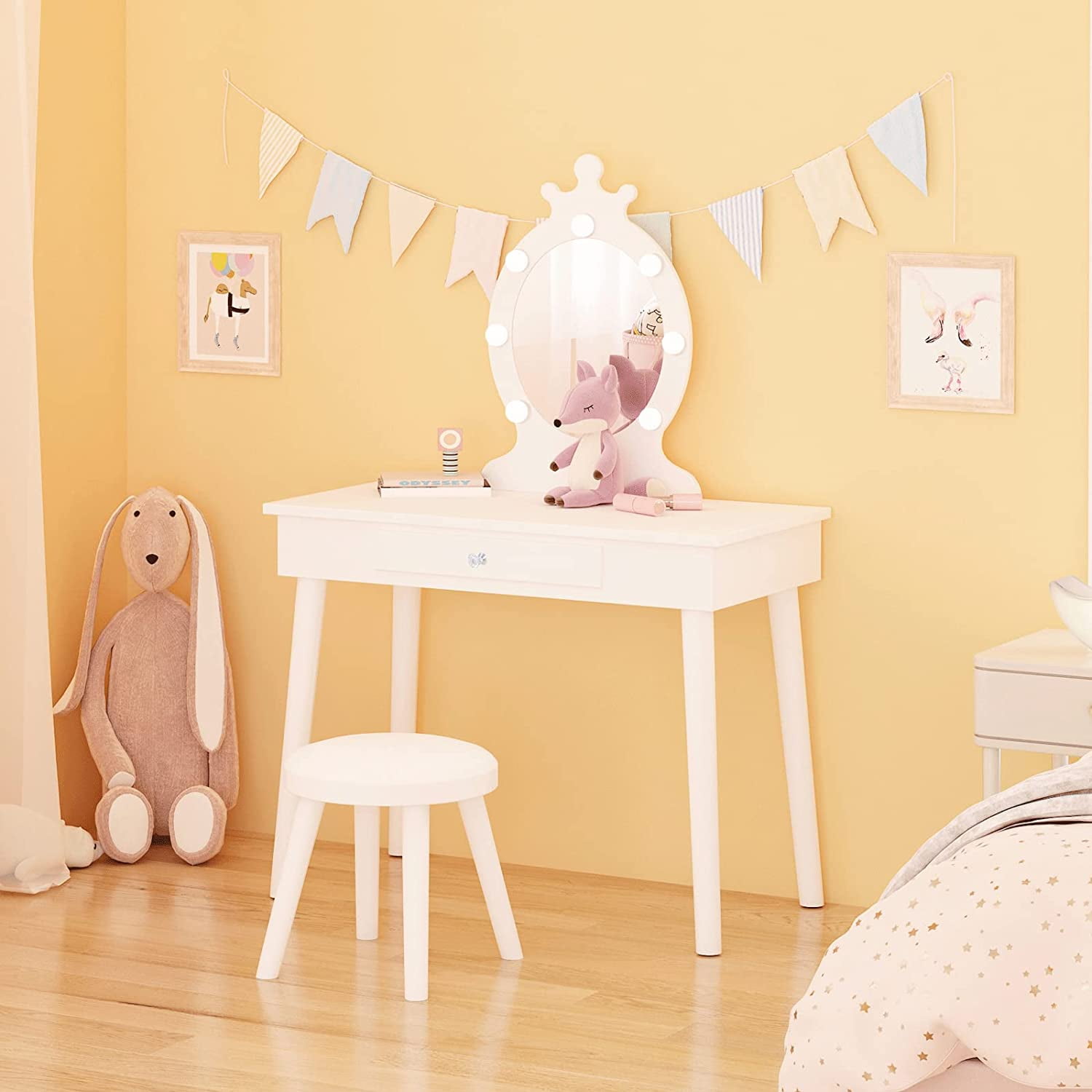 Kids Vanity with Mirror, Little Girl Vanity Set with Lighted Mirror and