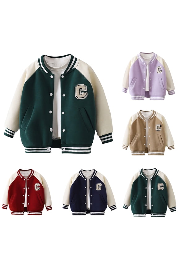 Kids Varsity Bomber Jacket Boys Baseball Jacket Autumn Thickened Kids Outerwear Casual Youth Jacket Coat Boys and Girls Dark Blue 2-3 Years